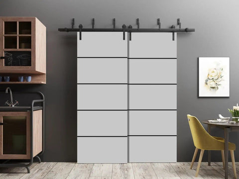 Barn Bypass Doors Matte Grey Built Tough Heavy Duty Rails Kit For Double Sliding Doors 48 By 84 Inches Steel Set in kitchen