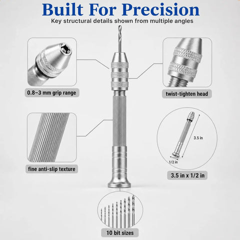 Pro Grade Pin Vise Hand Drill Set With Stainless Steel Pin Vise, 10 Drill Bits From 0.8mm To 3mm, 600 Multi Color Eye Hooks For Jewelry Making Resin Casting And DIY Crafts, 0.8-3 mm grip range