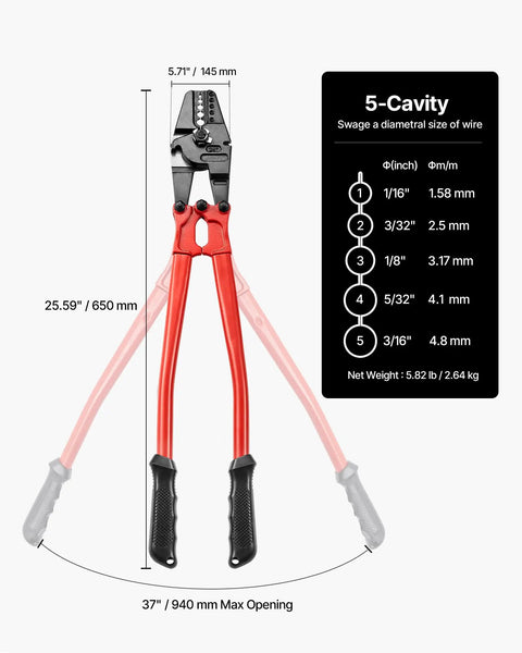 Heavy Duty Hand Swager Crimper 2 In 1 Tool For Copper And Aluminum Oval Sleeves And Stop Sleeves With A 24 Inch Handle