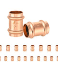 Heavy Duty 20 Pack 2x2 Lead Free Copper Press Couplings With Stop for plumbing installations, showing multiple couplings.