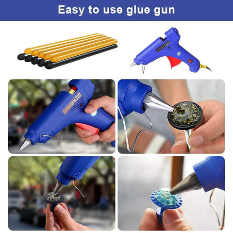 Fast Heating 100W Hot Glue Gun With 10 High Adhesion Glue Sticks for car dent repair and DIY crafts shown in use and detail