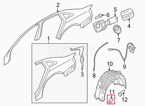 Illustration of Fender Liner Splash Shield Retaining Clips Kit 30 Pcs for Audi 4F0825429A in diagram.