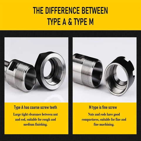 Comparison of Type A and M threads for CNC Milling Extension Rod 25mm Shank ER25 Collet Holder Straight Chuck, 100mm Length.