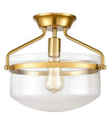 Mid Century Gold Ceiling Light With Clear Dome Glass Shade 13.4 Inch Wide Semi Flush Mount Fixture for versatile use