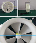 Dual-Mode Portable Wind And Water Turbine Generator with six blades, 18cm diameter, 7cm depth, ideal for off-grid camping.