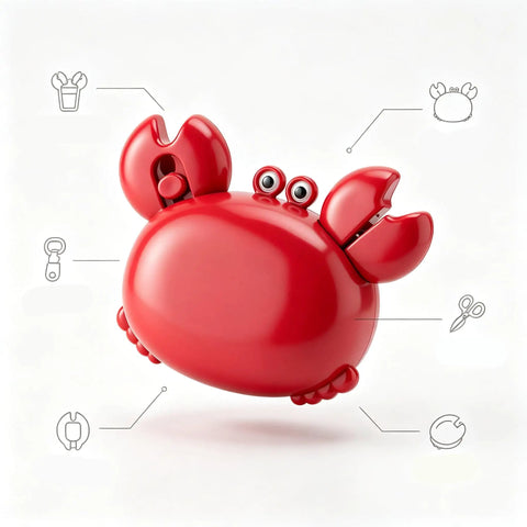 4 In 1 All In One Multitool Bottle Opener With Scissors Box Cutter And Magnetic Fridge Magnet Dope Red Compact Kitchen Gadget Crab Shape