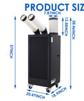 Heavy Duty Mobile Spot Cooler Packing 15400 Btu Capacity dimensions 57 x 20.47 x 18.9 inches tough stainless steel build.