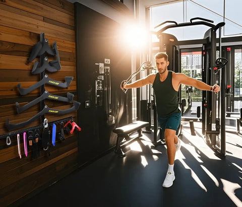 Make Your Garage Gym Setup Look Dope With These Hella Solid Lat Pulldown Bar Storage Hooks Designed To Hold Heavy Weights And Keep Your Workout Zone Totally Tidy - Wall mounted organizer with steel hooks and workout accessories.