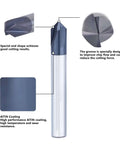 Carbide chamfer end mill, AYCHOLIZ, 90° head, 3/8 in shank, AlTiN-coated, 4-flute, V-groove design