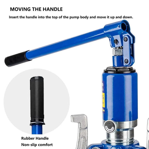 Heavy Duty Hydraulic Puller Kit With Two Or Three Jaw Separator Fits Hubs Gears Flanges Brake Drums Works Vertical Horizontal High Strength Steel 20 Ton Power Beats All Garage Needs Slammed Repairs Done Fast No Fuss Ever. Blue hydraulic pump handle with rubber grip
