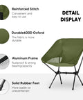 Ultra Lightweight Folding Camp Chair With Carry Bag For Outdoor Travel Beach Picnic Festival Grab And Go 2.5 Pound Portable Backpacking Seat Green Easy Setup Sturdy Frame For Any Outdoor Adventure with durable green oxford fabric and aluminum frame, detail highlights.