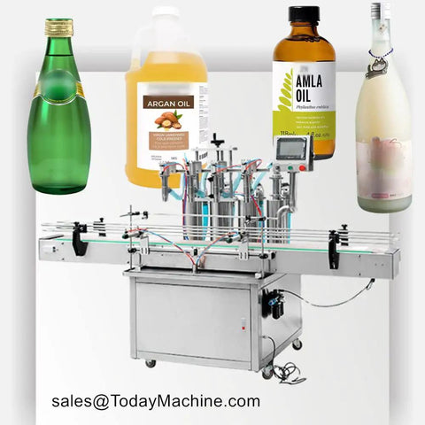 Fully Automatic Liquid Filling Capping And Labeling Machine For Honey Juice Oil Bottles, sturdy build with jars and bottles displayed.