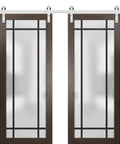 Sturdy Double Barn Door With Frosted Glass In Chocolate Ash Finish Built Like A Tank For Modern Interiors 84 By 96 Inches Includes 13 Foot Silver Rail Hangers And Full Sliding Hardware Set