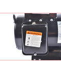 Close-up of Rock Solid Heavy Duty 7.5 Hp Air Compressor Motor Single Phase Electric Motor showing warning label and specifications.