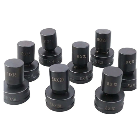 Heavy Duty Oval Hole Punch Die Set For CH 70 Hydraulic Punch, 8 sizes visible: 5.5x20mm to 16x22mm, stainless steel