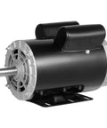 Heavy Duty 5Hp Single Phase Compressor Motor Revving At 3450Rpm With Dual Run Capacitors mounted on a base for stability.