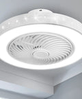 Dope Bladeless Ceiling Fan With Light for Small Spaces, 20 Inch Flush Mount, modern white finish, LED ring, ceiling view