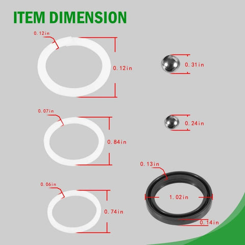 Premium Floor Jack Seal Replacement Kit dimensions with o-rings and piston seal for 1.5 Ton 328.12002 328.12001 series