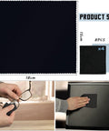 Microfiber cleaning cloths, Amazon 8-pack, 18 cm square; 4 black, 4 blue; ultra-soft, lint-free.
Microfiber cleaning cloth used to wipe eyeglasses; handheld close-up shows soft texture.
Microfiber cleaning cloth used on a television screen; lint-free, soft fabric.