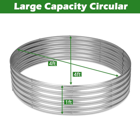 Round Galvanized Raised Garden Bed 4x4x1ft Outdoor Planter For Vegetables And Flowers Durable Steel Flower Box For Yard And Patio