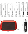 10 In 1 RC Repair Tools Kit with hex bits, Phillips and slotted drivers, nut socket wrenches, and metal tray.