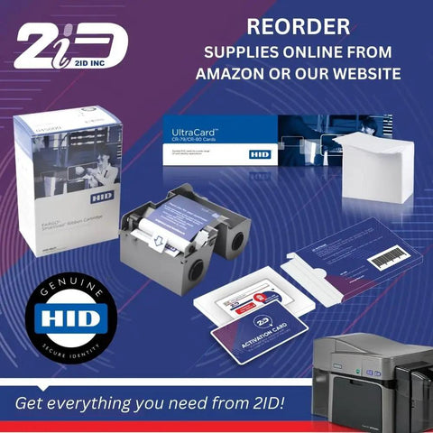 Top Shelf Dual Sided Badge Printer With Complete Supplies Package And Dead Simple Software For School Ids And Corporate Access Cards Slick Desktop High Definition Printing with ribbon cartridge and cards.
