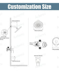 Diagram showing dimensions for Matte Black Shower Tub Faucet Set With Pressure Balance Valve, Wall Mount Trim Kit, 6 Inch Tub Spout.