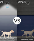 Comparison of No Brainer Motion Sensor LED Bulbs 13W 100W Equivalent and regular bulb illuminating a dog