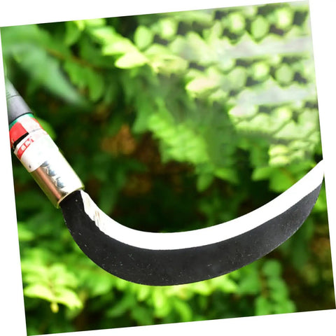 Close-up of manganese steel weeding hook from Durable Gardening Weeder Tool Set In 2 Pack against green leaves