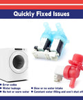 Solid Washer Cold And Hot Water Inlet Valve Set No Sweat Drop In Fit For Whirlpool Appliances Replaces W11688994 W11688995 two durable blue valves and a red connector.