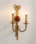 Real Deal Vintage All Copper Wall Sconce For Bedroom Living Room Hallway Features Smooth Dewaxed Finish And Steel Mount, two-light fixture with decorative red accents.