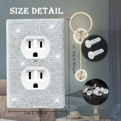 Shiny Rhinestones Wall Plates Bling Light Switch Covers Four Piece White Outlet Covers Decorative Wall Plate Wall Socket Cover For Home Decor Easy To Install Durable Plastic Faux Crystal Sparkle