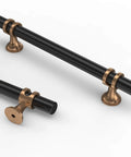 10 Pack 5 Inch Matte Black And Champagne Bronze Cabinet Handles for Kitchen Cabinets shown side by side and angled view