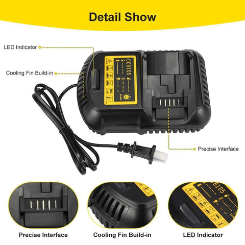 Replacement Charger For 12V-20V Max Lithium Ion Batteries Compatible With DCB101 DCB115 with LED indicator and cooling fins