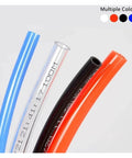 Heavy Duty Polyurethane Air Hose And Pneumatic Tubing Built Tough For Air Compressors 100 Meter Run 10mm By 6.5mm Smooth Bore Interior in blue, black, red colors.