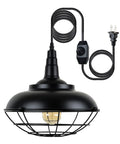 Sick Style Industrial Black Cage Plug In Pendant Light With Dimmable Switch, 10 inch, iron frame with cord for kitchen or porch.