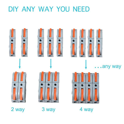 Image showing 50 Pack Lever Wire Connectors Inline Push-In Splice Connectors For Quick Connect 28-12 AWG with 2-way, 3-way, 4-way options.