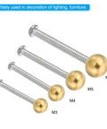 Brass M4x0.7 Thread Cap Nuts 10 Pack with ball style nut covers next to M3, M5, M6 screws for furniture and lighting decoration.