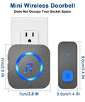Dope Wireless Doorbell System With 3 Receivers And 1 Button IP55 Waterproof, shown plugged in, dimensions labeled.