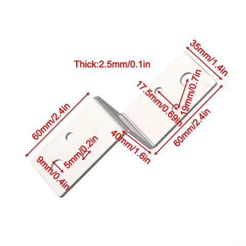 Beefed Up Heavy Duty Z Bracket Corner Connector, 2.5mm thick stainless steel, 40mm mounting for cabinet shelves, DIY use.