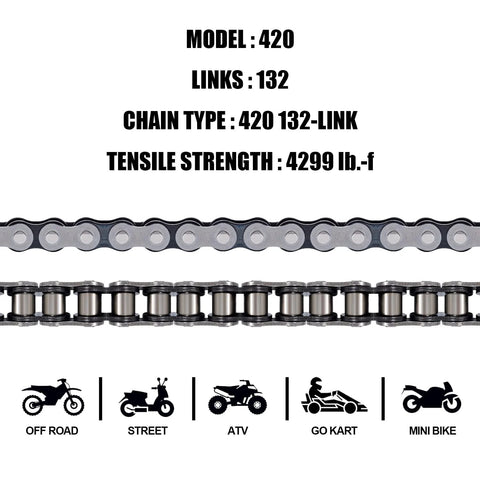 DYC 420 motorcycle chain, 132-link roller chain for ATVs and mini bikes