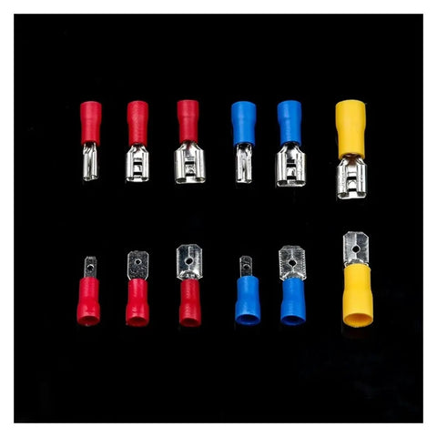 Solid 500pc Assortment Of Insulated Spade Terminals And Fork Lugs For Electrical Wiring Crimping Job With Heavy Duty Pliers And Butt Rings Included In This Rolling Kit That Makes Any Garage Project Easy To Handle Like A Pro.. insulated crimp terminals in red blue yellow