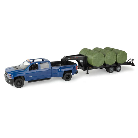 1:16 scale blue Chevy Pickup Truck Toy With Lights And Trailer For Indoor And Outdoor Play A Real Work Rig Experience