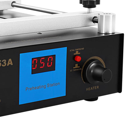 Close-up of digital display and controls on High Efficiency Preheating Rework Station 450W SMD BGA Hot Plate With Infrared Ceramic Heating