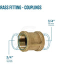 Three Quarter Inch Lead Free Brass Straight Coupling For Plumbing Systems No Lead NSF 61 8 Certified Lead Free Model BRCP0034 NL