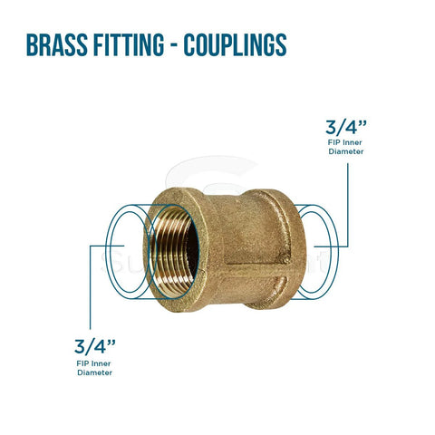 Three Quarter Inch Lead Free Brass Straight Coupling For Plumbing Systems No Lead NSF 61 8 Certified Lead Free Model BRCP0034 NL