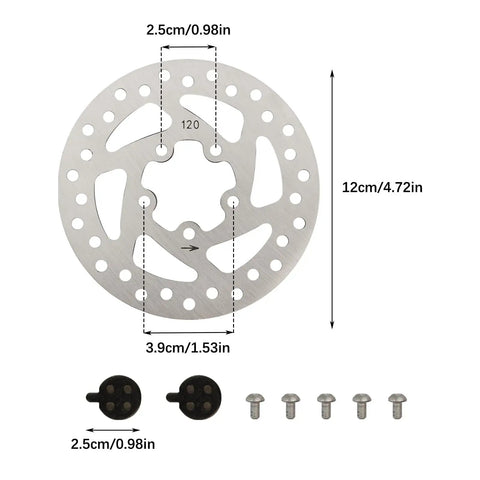 120mm 5 Hole Stainless Steel Brake Disc With 2 Brake Pads For Electric Scooter And Bicycle Upgrades Compatible With M365 Pro And Pro2