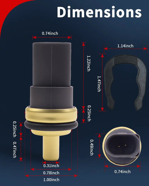 2 Pin Engine Coolant Temperature Sensor for Audi and VW Cars dimensions and design details