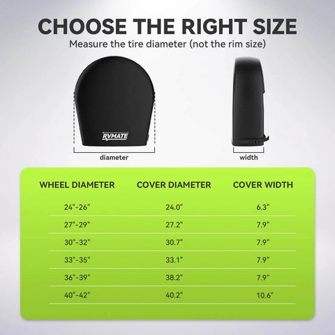 Four Pack RV Tire Covers Fits 27 To 29 Inch Tires Waterproof UV Resistant Black Wheel Covers size chart for RVs Trailers Trucks Cars