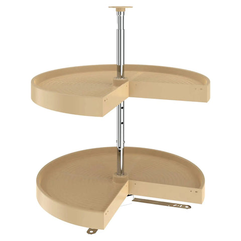 Two-Tier Pie-Cut Lazy Susan Organizer For Base Corner Kitchen Cabinets With Almond Plastic Shelves 28 Inch Wide 18 Inch Deep 26 Inch High